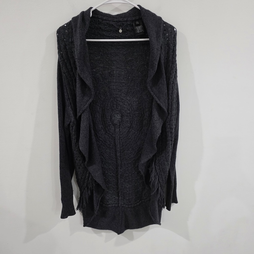 Womens Cardigan Size Small Wool Blend Gray Fringe Mandala Fairy Whimsigoth